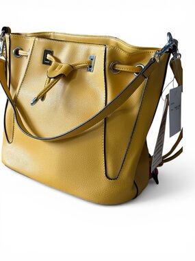 Melle Bianco yellow Italian leather bucket g-string shoulder bag new with tag